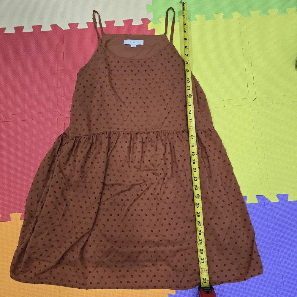 LOFT Women's Small Brown Clip Dot Sleeveless‎ Mini Dress Lined Tiered Boho